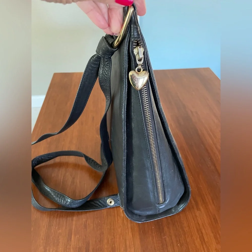 Black hard leather backpack handbag purse /backpack style